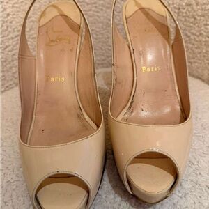 Christian Louboutin Nude Peep-Toe Slingbacks